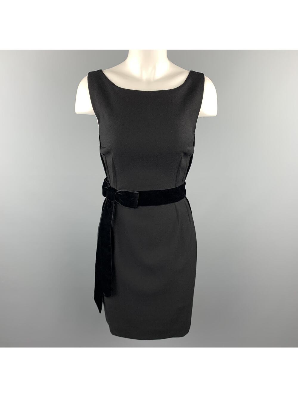 DOLCE & GABBANA Size 4 Black Virgin Wool Sleeveless Velvet Bow Shift Dress